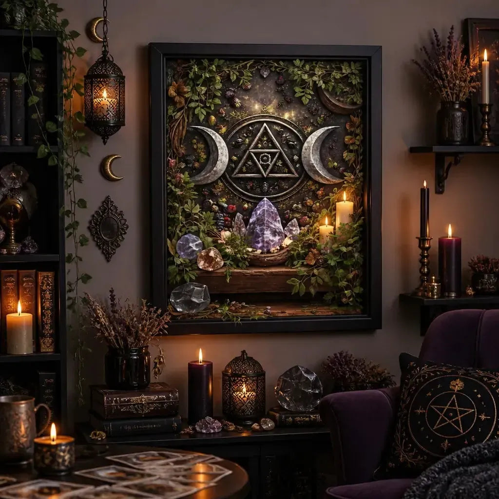Witchcraft Triple Moon Canvas Wall Art - Black Framed Print for Wicca Altar & Sacred Space_mockup_1.webp