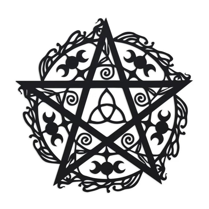 Witchcraft Triple Moon Pentacle Wall Art Wicca Metal Sign Pagan Decor-MoonChildWorld