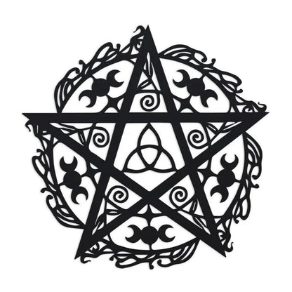 Witchcraft Triple Moon Pentacle Wall Art Wicca Metal Sign Pagan Decor-MoonChildWorld