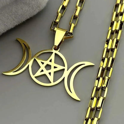 Witchcraft Triple Moon Pentagram Necklace Wicca Jewelry-MoonChildWorld