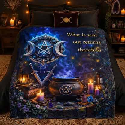 Witchcraft Triple Moon & Pentagram Pagan Blanket - Wiccan Symbols Witchy Blanket_mockup_2.webp