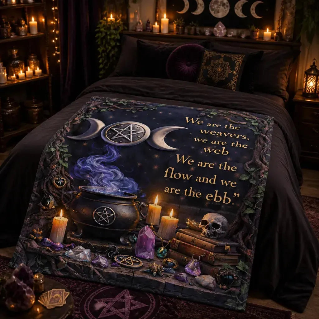 Witchcraft Triple Moon & Pentagram Pagan Blanket - Wiccan Symbols Witchy Blanket for Halloween_mockup_1.webp