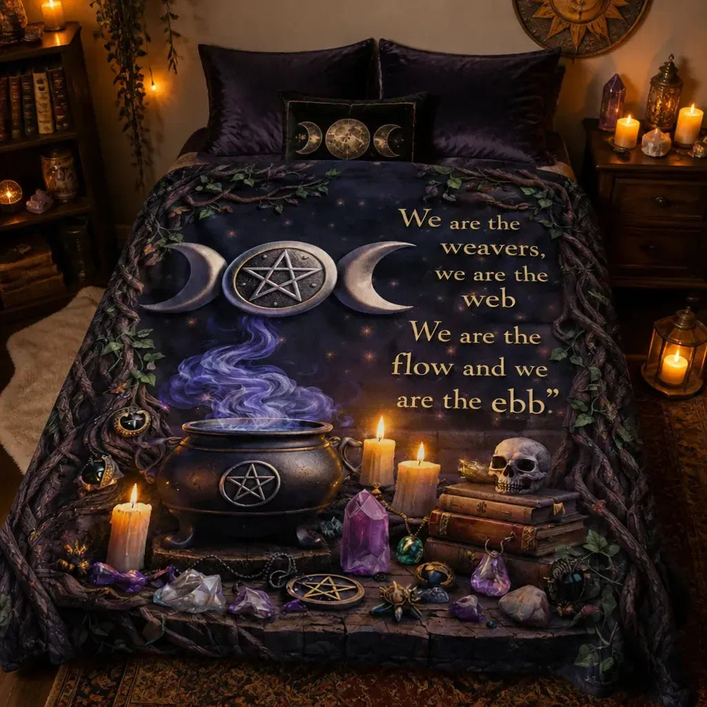 Witchcraft Triple Moon & Pentagram Pagan Blanket - Wiccan Symbols Witchy Blanket for Halloween_mockup_2.webp