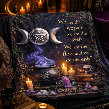 Witchcraft Triple Moon & Pentagram Pagan Blanket - Wiccan Symbols Witchy Blanket for Halloween_mockup_3.webp