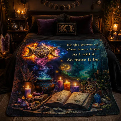 Witchcraft Triple Moon & Pentagram Pagan Blanket - Wiccan Symbols Witchy Blanket for Yule_mockup_1.webp