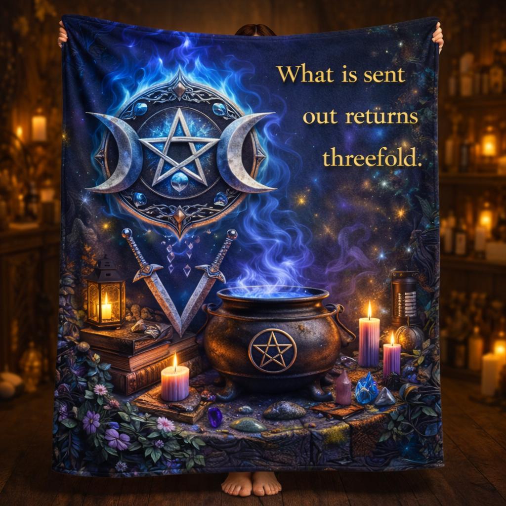 Witchcraft Triple Moon & Pentagram Pagan Blanket - Wiccan Symbols Witchy Blanket-MoonChildWorld