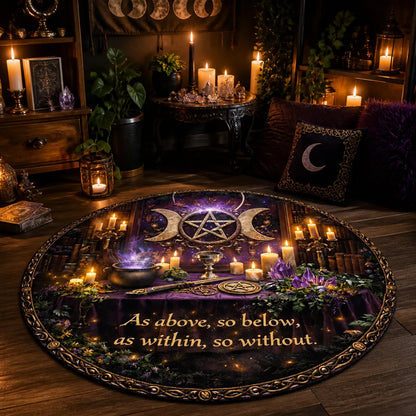 Witchcraft Triple Moon Wiccan Round Rug As Above So Below Pagan Carpet for Halloween Home Decor_mockup_1.webp