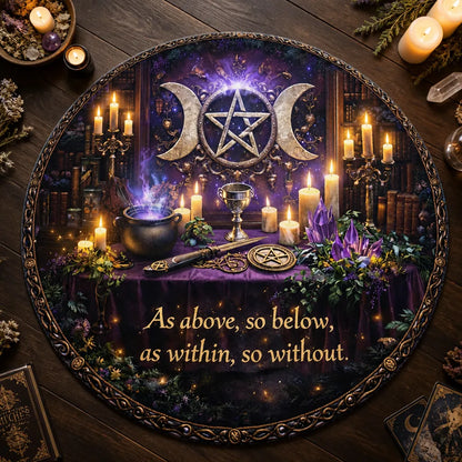 Witchcraft Triple Moon Wiccan Round Rug As Above So Below Pagan Carpet for Halloween Home Decor_mockup_2.webp