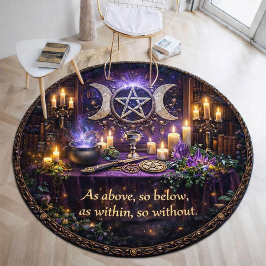 Witchcraft Triple Moon Wiccan Round Rug As Above So Below Pagan Carpet for Halloween Home Decor-MoonChildWorld