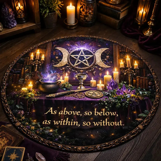 Witchcraft Triple Moon Wiccan Round Rug As Above So Below Pagan Carpet for Halloween Home Decor_mockup_3.webp