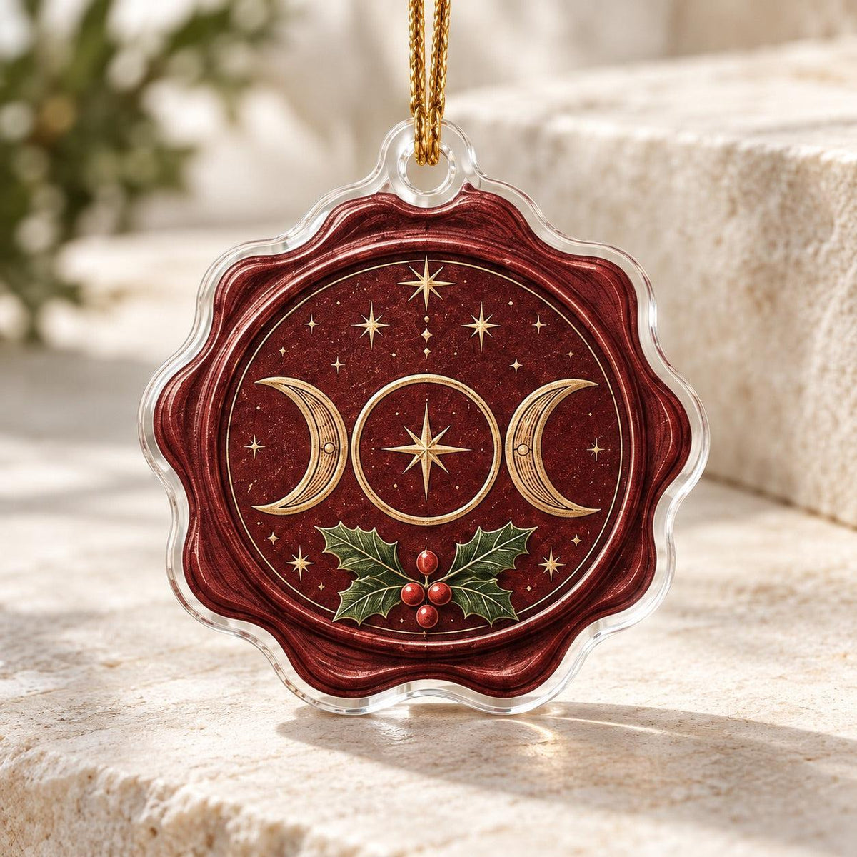 Witchcraft Wax Seal Acrylic Ornament Set – Pentacle Triquetra Yule Decor – Triple Moon Seal ornament