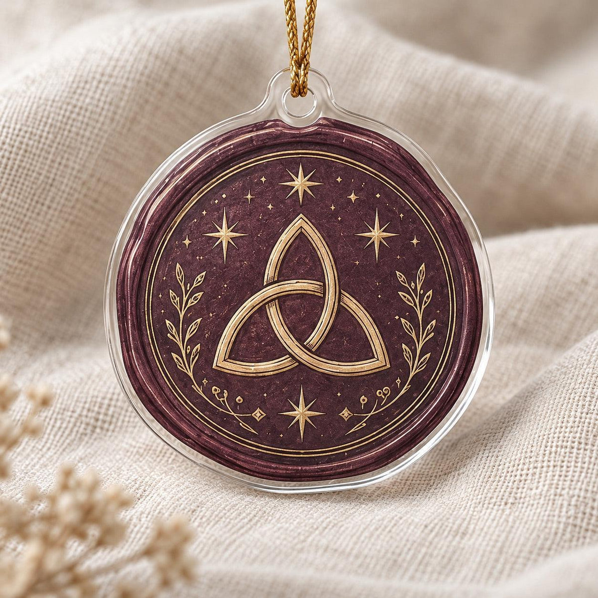 Witchcraft Wax Seal Acrylic Ornament Set – Pentacle Triquetra Yule Decor – Triquetra Seal ornament