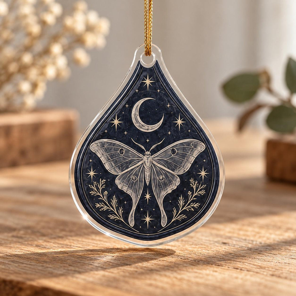 Witchcraft Wax Seal Acrylic Ornament Set – Pentacle Triquetra Yule Decor – Luna Moth Seal ornament