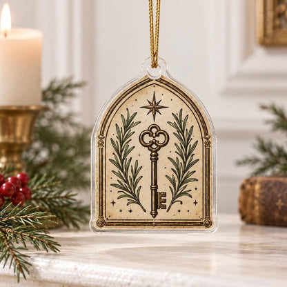 Witchcraft Wax Seal Acrylic Ornament Set – Pentacle Triquetra Yule Decor – Arched Key Seal ornament