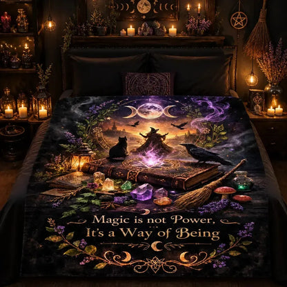 Witchcraft-themed Blanket with Mystical Symbols - Gothic Blanket for Wiccan & Witch Home Decor_mockup_2.webp