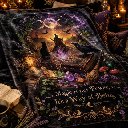 Witchcraft-themed Blanket with Mystical Symbols - Gothic Blanket for Wiccan & Witch Home Decor_mockup_3.webp