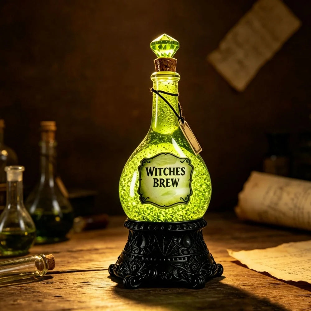Close-up of the swirling glitter inside the witch potion bottle