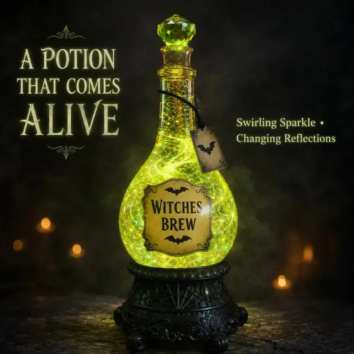 Witches' brew potion bottle glitter globe with inner glow
