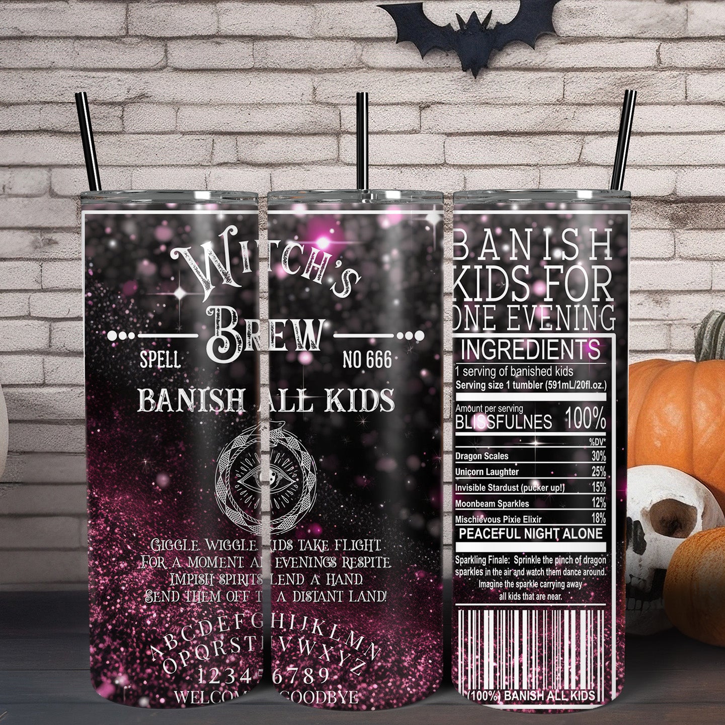 Witches Brew Skinny Tumbler with Lid and Straw-MoonChildWorld