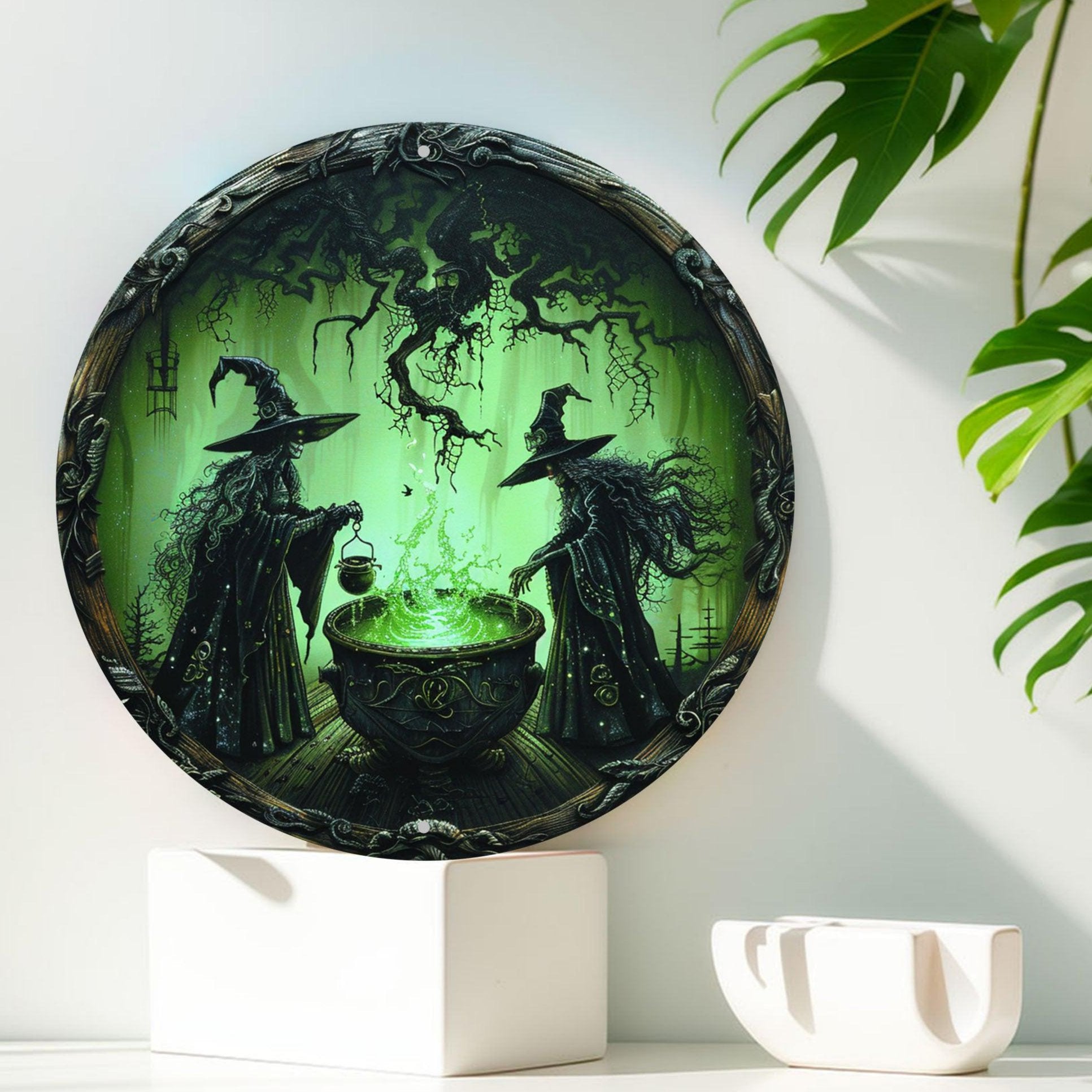 Witches Brewing Potion Metal Sign Witch Wall Art for Halloween Decor-MoonChildWorld