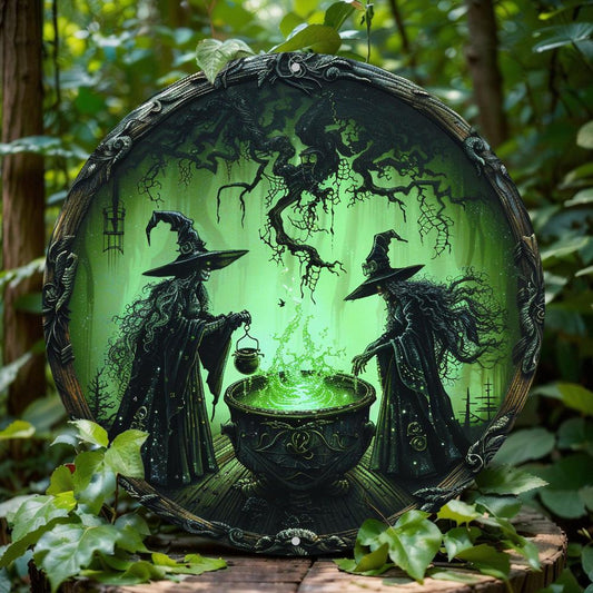 Witches Brewing Potion Metal Sign Witch Wall Art for Halloween Decor-MoonChildWorld