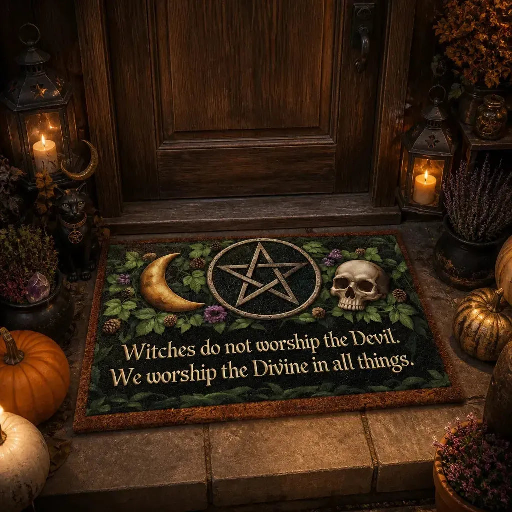 Pentacle Moon Wicca Doormat – Witchy Halloween Welcome Mat for Gothic Entryway_mockup_1.webp