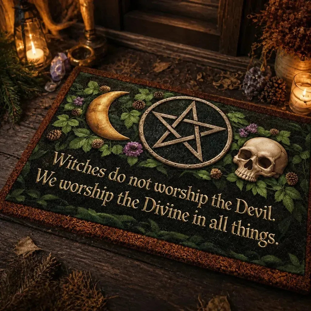 Pentacle Moon Wicca Doormat – Witchy Halloween Welcome Mat for Gothic Entryway_mockup_2.webp