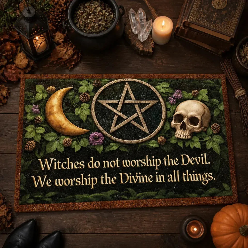 Pentacle Moon Wicca Doormat – Witchy Halloween Welcome Mat for Gothic Entryway_mockup_3.webp