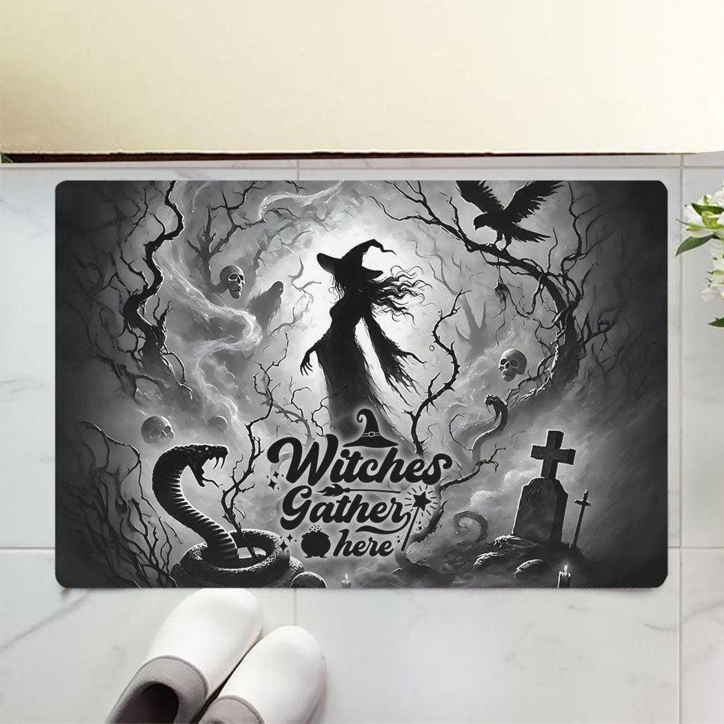 Witches Gather Here Gothic Witch Doormat for Halloween-MoonChildWorld