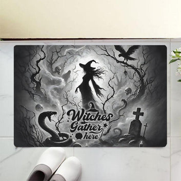 Witches Gather Here Gothic Witch Doormat for Halloween-MoonChildWorld
