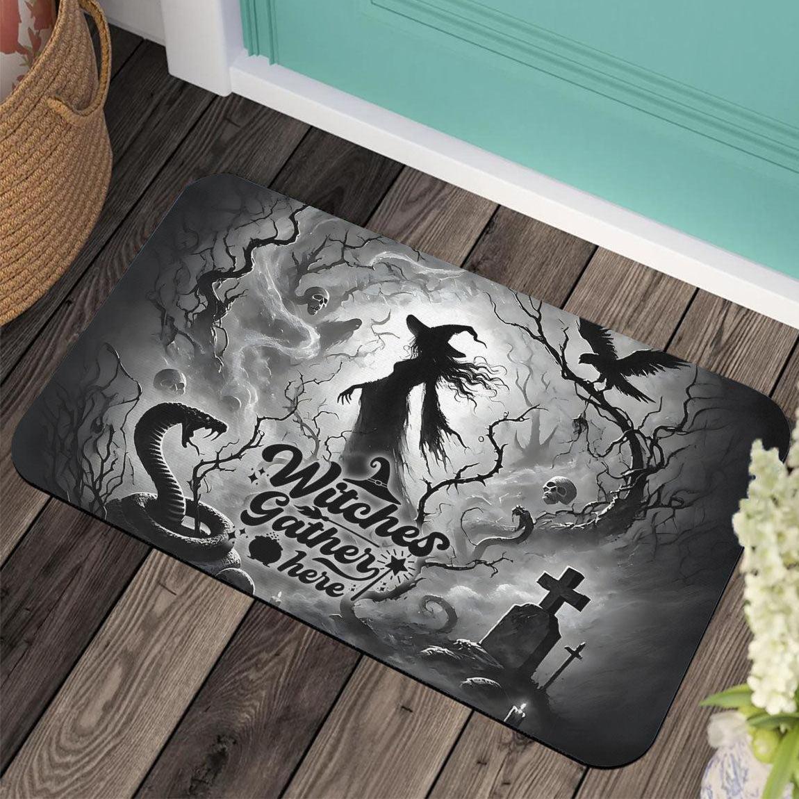Witches Gather Here Gothic Witch Doormat for Halloween-MoonChildWorld