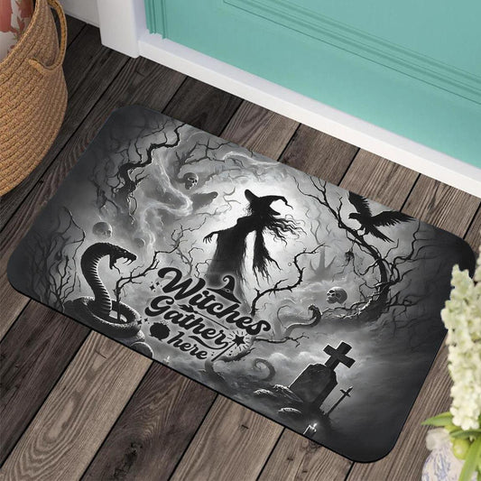 Witches Gather Here Gothic Witch Doormat for Halloween-MoonChildWorld