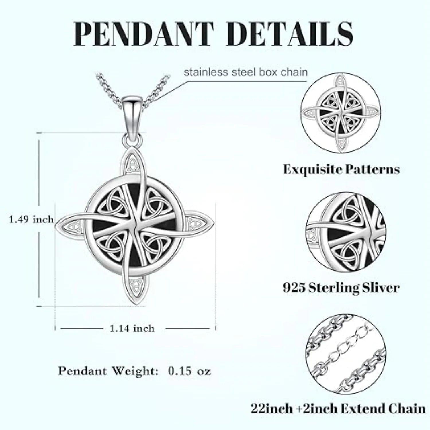 Witches Knot Necklace 925 Sterling Silver Black Agate Pendant Necklace Wiccan Irish Amulet Jewelry-MoonChildWorld