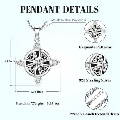 Witches Knot Necklace 925 Sterling Silver Black Agate Pendant Necklace Wiccan Irish Amulet Jewelry-MoonChildWorld