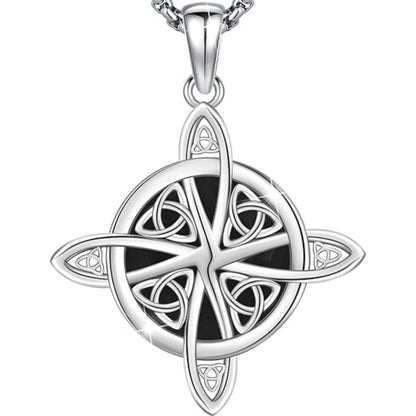 Witches Knot Necklace 925 Sterling Silver Black Agate Pendant Necklace Wiccan Irish Amulet Jewelry-MoonChildWorld