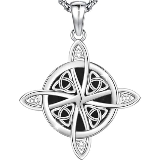 Witches Knot Necklace 925 Sterling Silver Black Agate Pendant Necklace Wiccan Irish Amulet Jewelry