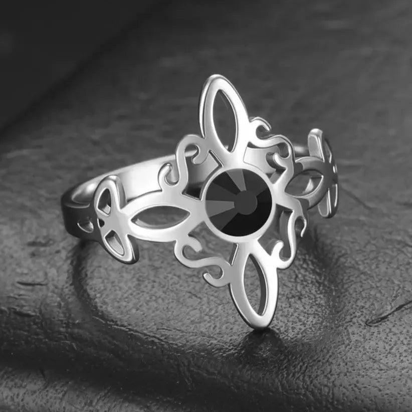 Witches Knot Ring Obsidian Celtic Trinity Knot Ring Pagan Wicca Cross Witchcraft Jewelry-MoonChildWorld