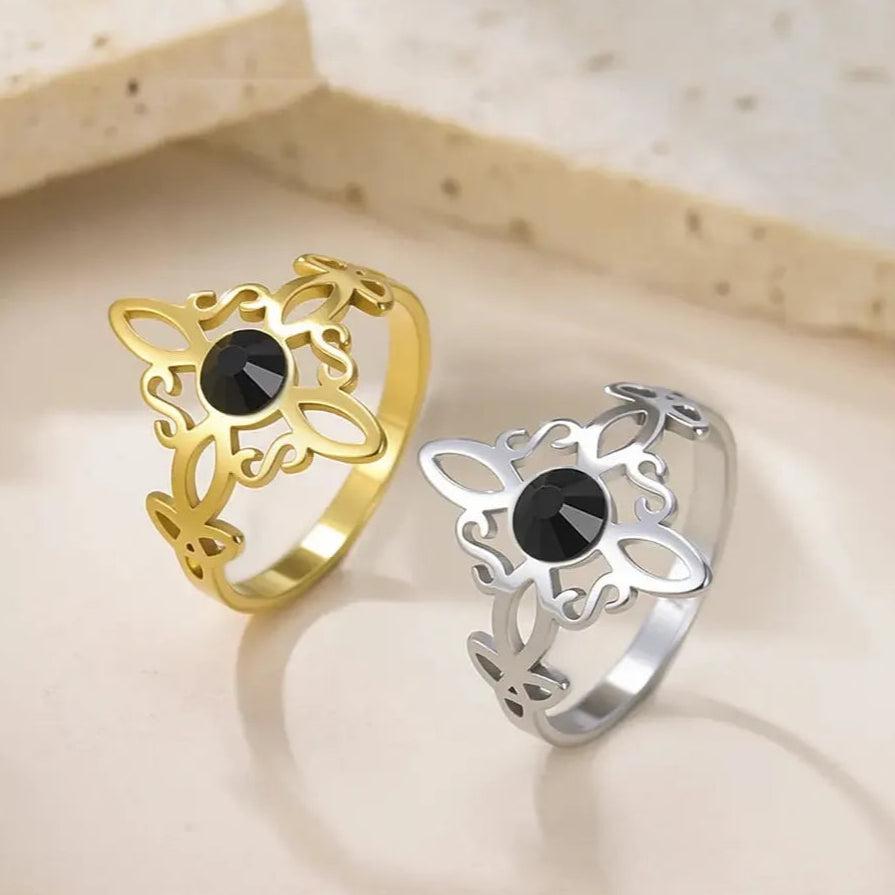 Witches Knot Ring Obsidian Celtic Trinity Knot Ring Pagan Wicca Cross Witchcraft Jewelry-MoonChildWorld