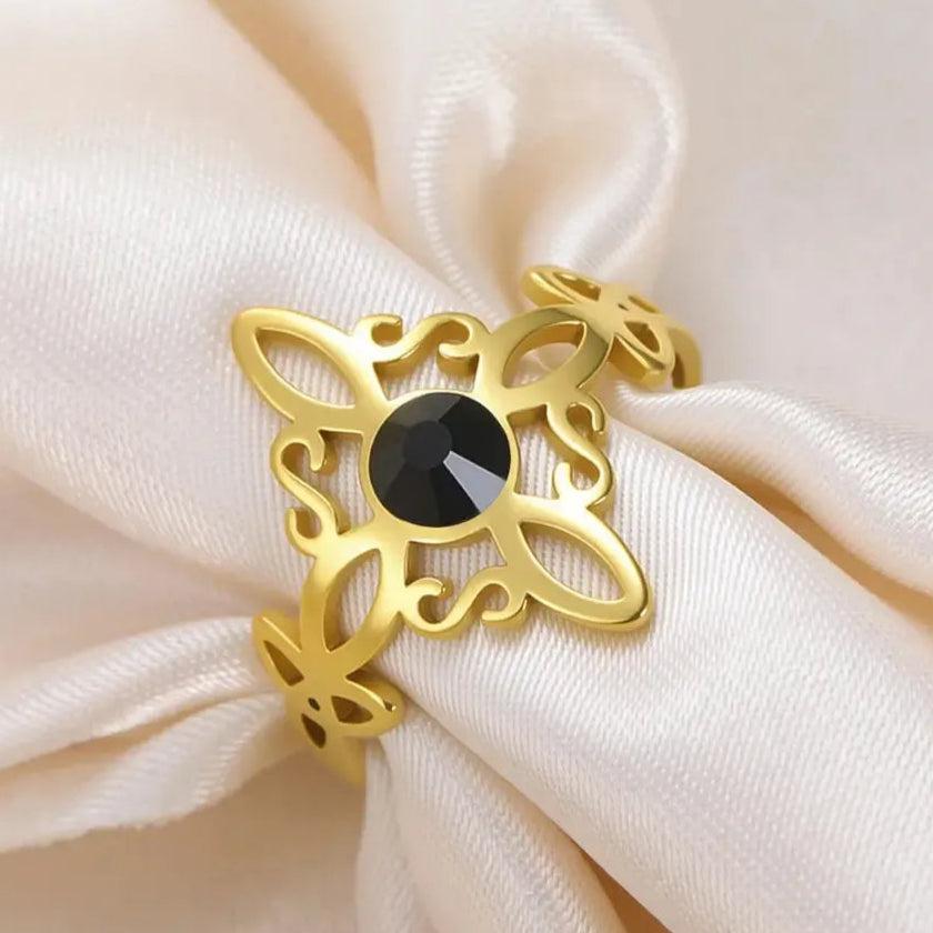 Witches Knot Ring Obsidian Celtic Trinity Knot Ring Pagan Wicca Cross Witchcraft Jewelry-MoonChildWorld