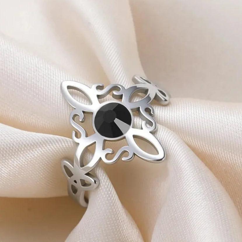 Witches Knot Ring Obsidian Celtic Trinity Knot Ring Pagan Wicca Cross Witchcraft Jewelry-MoonChildWorld