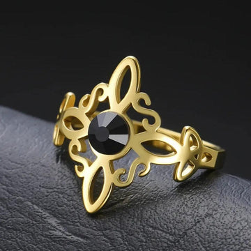 Witches Knot Ring Obsidian Celtic Trinity Knot Ring Pagan Wicca Cross Witchcraft Jewelry-MoonChildWorld