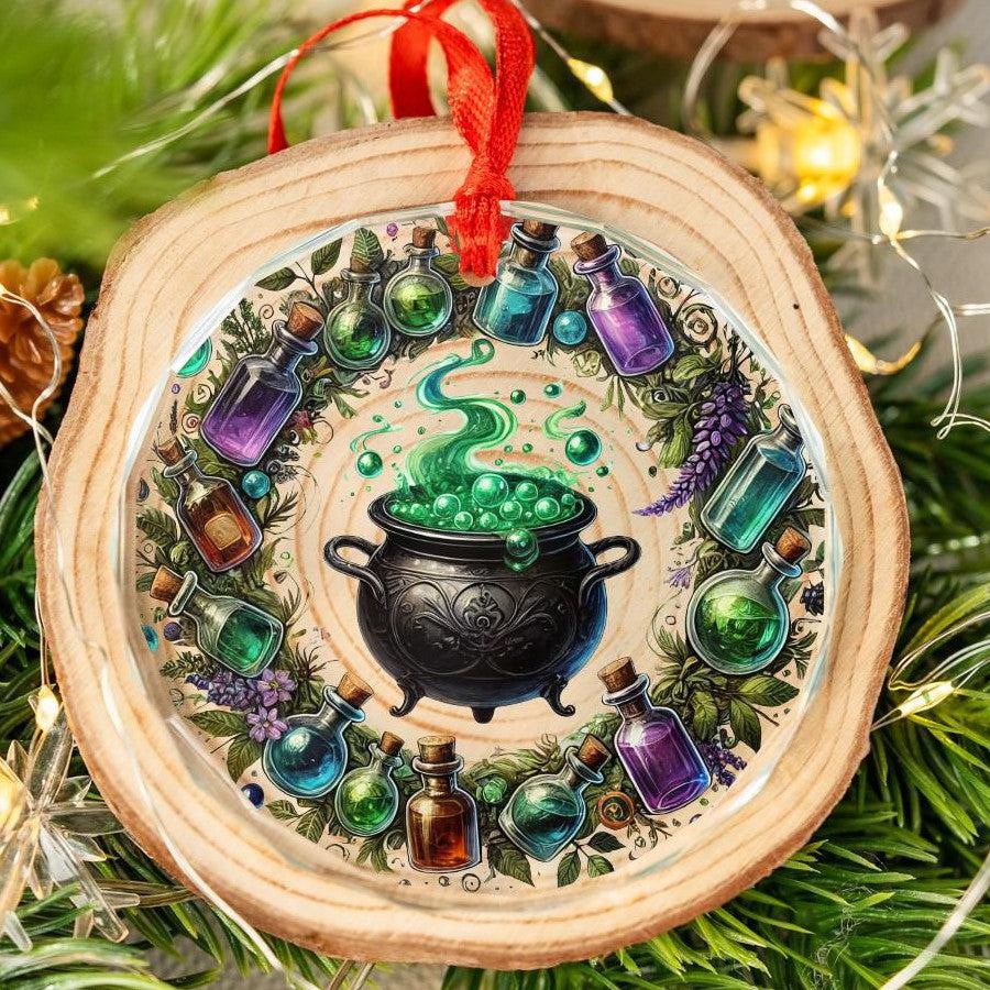 Witch's Cauldron Glass Ornament Wicca Christmas Ornament-MoonChildWorld