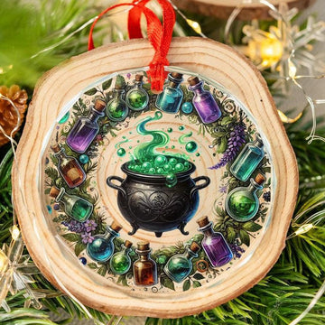 Witch's Cauldron Glass Ornament Wicca Christmas Ornament-MoonChildWorld