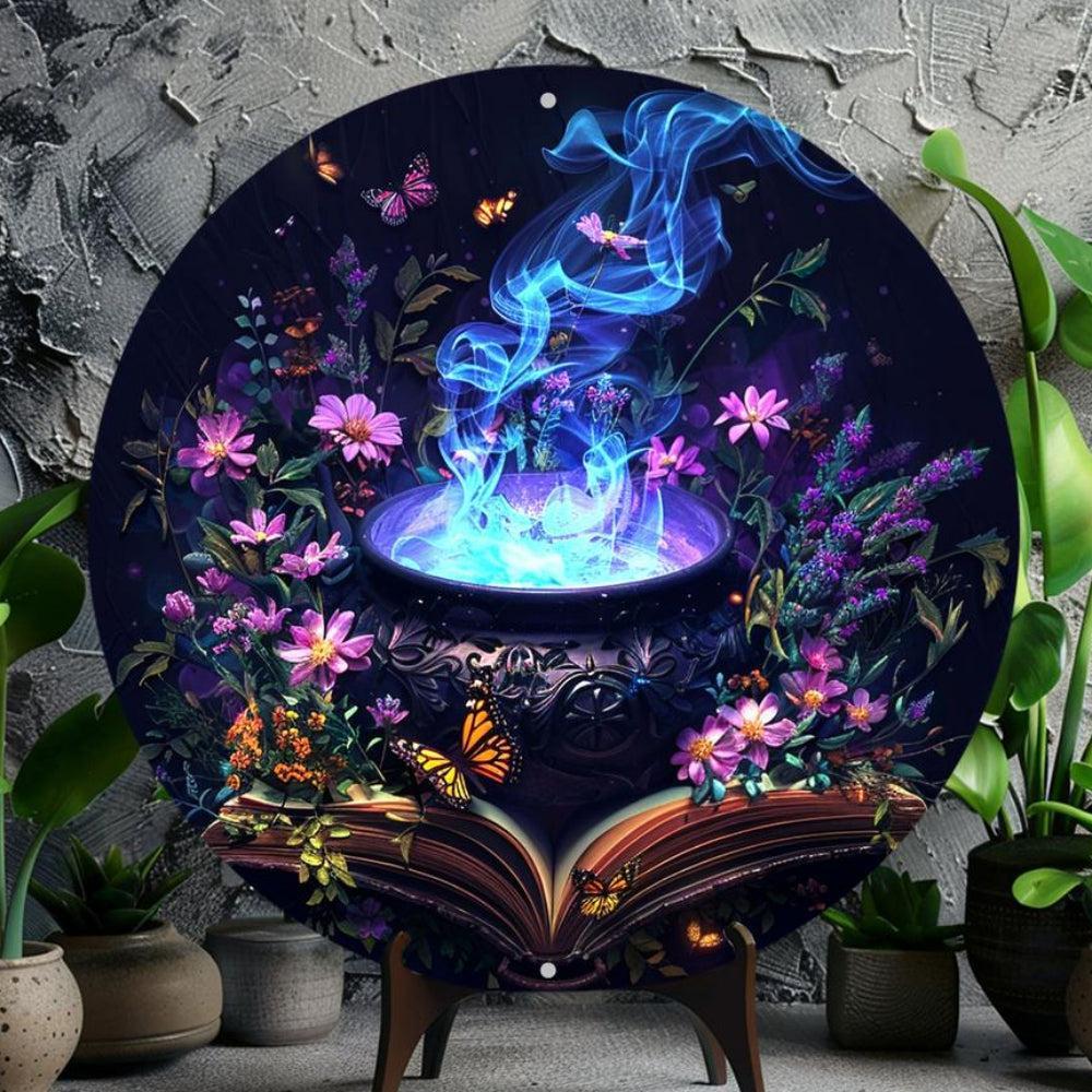 Witch's Cauldron Metal Sign Witchy Wall Sign Halloween Decor-MoonChildWorld
