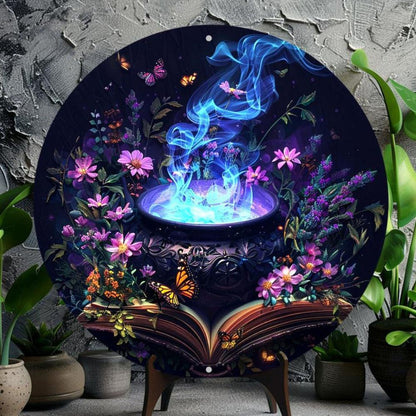 Witch's Cauldron Metal Sign Witchy Wall Sign Halloween Decor-MoonChildWorld