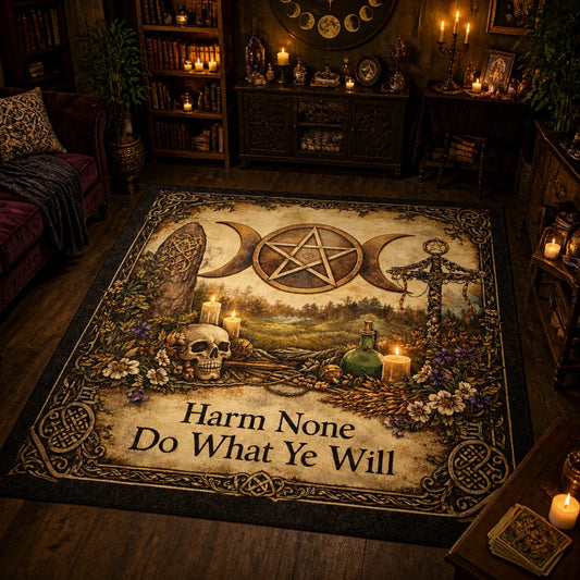 Witchy Area Rug with Gothic Skull & Triple Moon – Wicca Spiritual Carpet for Pagan Altar Room_mockup_1.webp