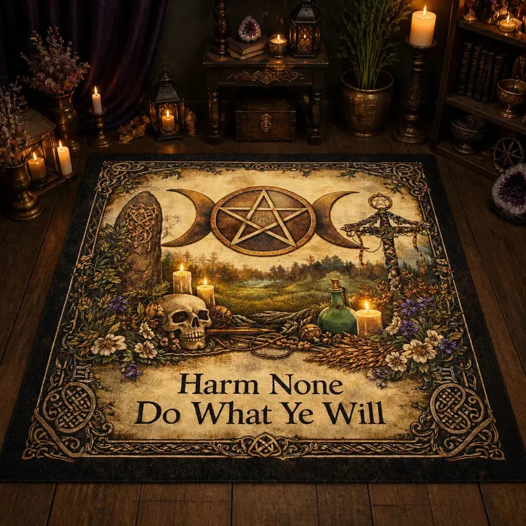 Witchy Area Rug with Gothic Skull & Triple Moon – Wicca Spiritual Carpet for Pagan Altar Room_mockup_2.webp