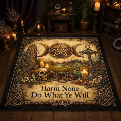 Witchy Area Rug with Gothic Skull & Triple Moon – Wicca Spiritual Carpet for Pagan Altar Room_mockup_2.webp
