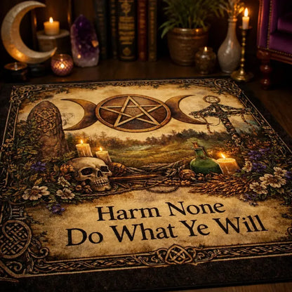 Witchy Area Rug with Gothic Skull & Triple Moon – Wicca Spiritual Carpet for Pagan Altar Room_mockup_3.webp