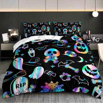Witchy Bedding Set Colorful Halloween Duvet Cover Set for Witch Home Decr-MoonChildWorld